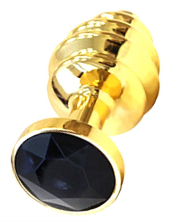 Анальная пробка с чёрным кристаллом, золотая, 32x74 мм