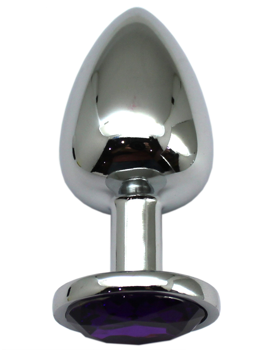 Анальная пробка алюминиевая, большая, серебряная, кристалл фиолетовый, 40x95 мм