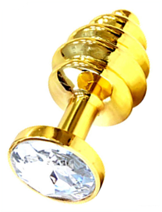 Анальная пробка 32x74 мм с прозрачным кристаллом, золотая