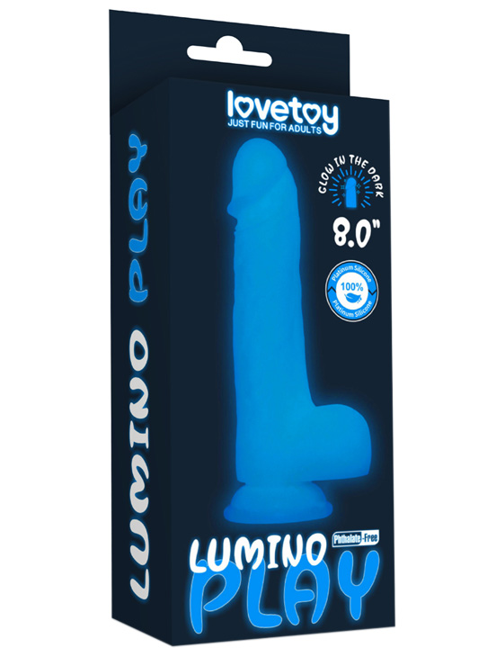 Фаллоимитатор 8.0'' Lumino Play Silicone Dildo светящийся с мошонкой на присоске, 43x209 мм