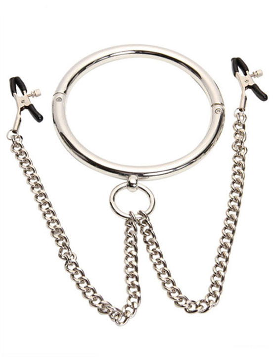 Ошейник узкий с зажимами для сосков, женский