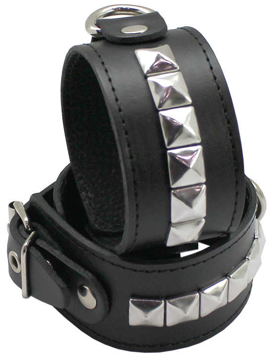 Наручники узкие, с пуклей, чёрные, размер универсальный