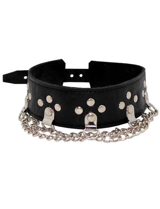 Ошейник узкий декорированный цепочками, размер универсальный