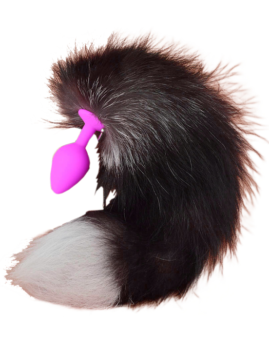 Анальная пробка силиконовая с хвостом чернобурка, 27 мм, хвост 35 см, фиолетовый