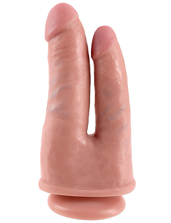 Двойной фаллоимитатор King Cock Double Penetrator Flesh на присоске, телесный