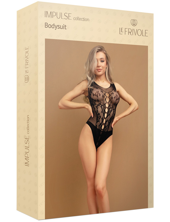 Боди с вырезами и кружевом (Impulse), чёрный, S/XXL