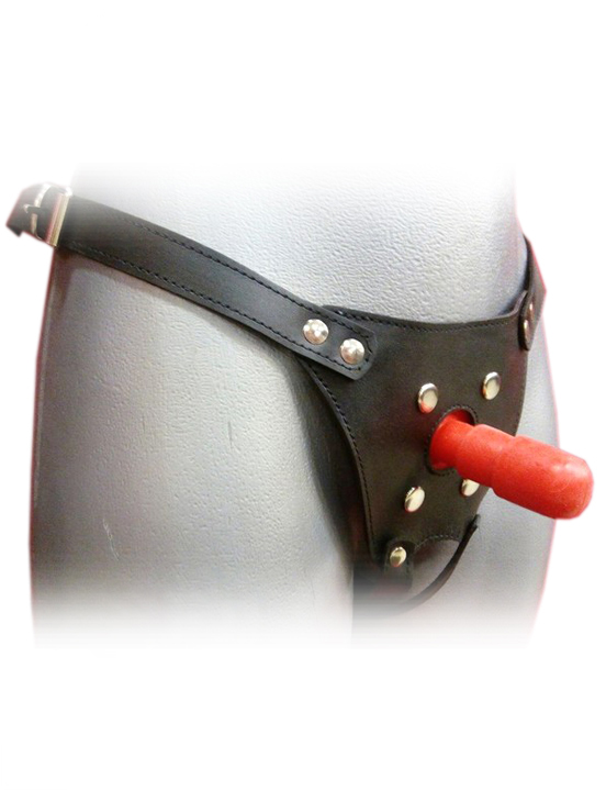 Трусы с плугом, натуральная кожа, чёрные