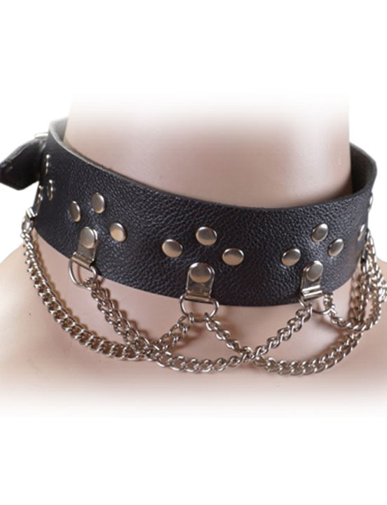 Ошейник узкий с цепочками, без подкладки, размер универсальный