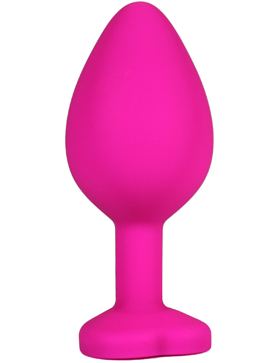 Анальная пробка силиконовая розовая с кристаллом сердце, 41x90 мм