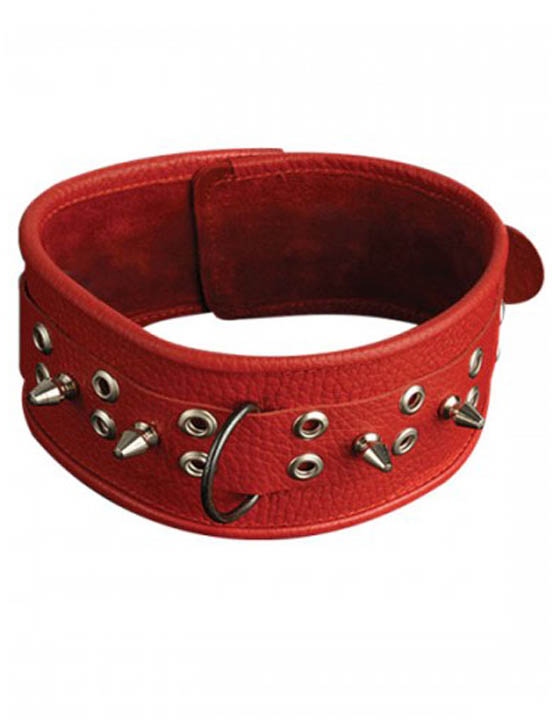 Ошейник с шипами, широкий, красный