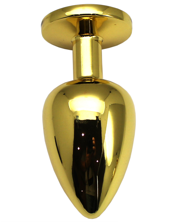 Анальная пробка алюминиевая, большая, золотая, кристалл прозрачный, 40x95 мм