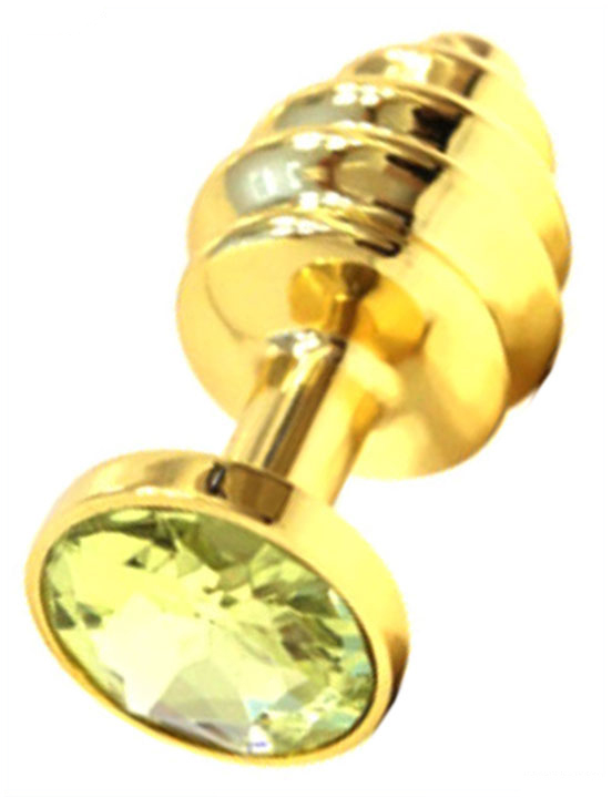 Анальная пробка с жёлтым кристаллом, золотая, 32x74 мм