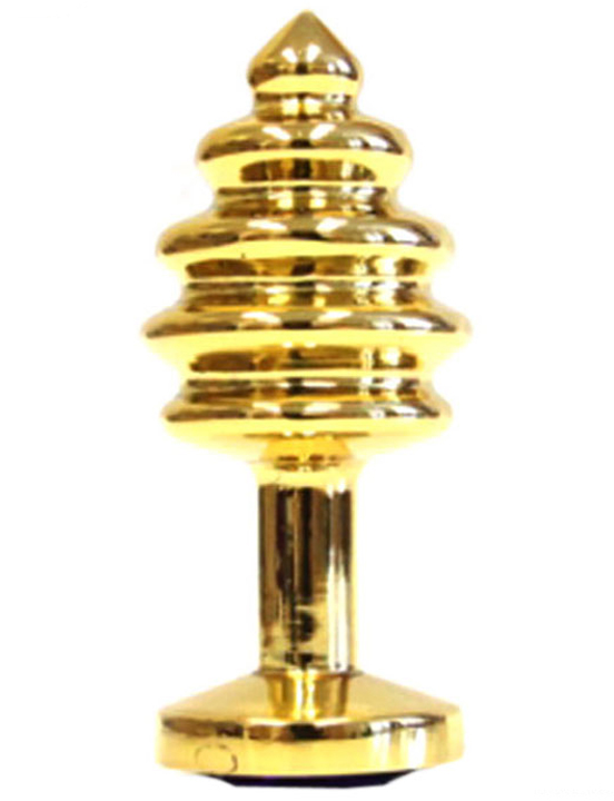 Анальная пробка 32x74 мм с голубым кристаллом, золотая