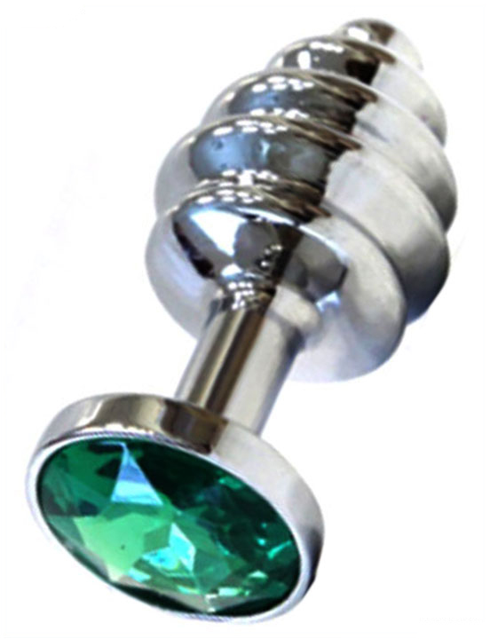 Анальная пробка с изумрудным кристаллом, серебряная, 32x74 мм
