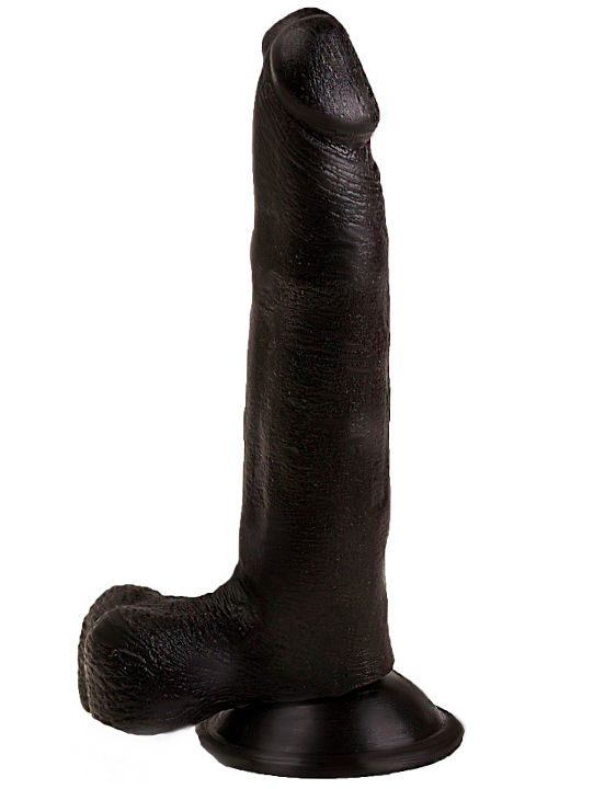 Фаллоимитатор чёрный на присоске в ламинате, 34x200 мм