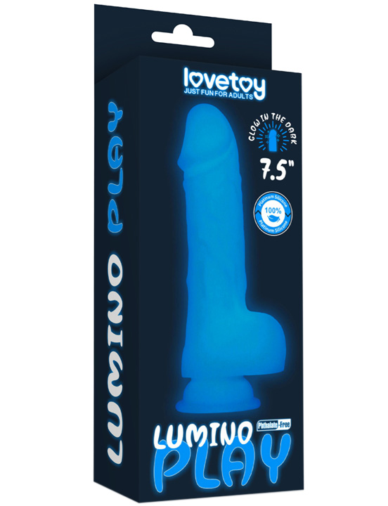 Фаллоимитатор 7.5'' Lumino Play Silicone Dildo светящийся с мошонкой на присоске, 40x193 мм
