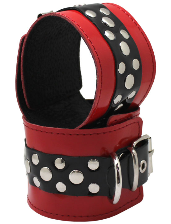 Наручники на мягкой подкладке, лакированные, красные, размер универсальный