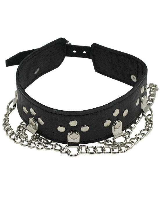 Ошейник узкий декорированный цепочками, размер универсальный