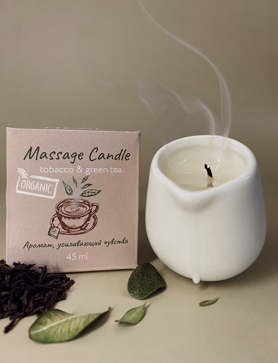 Массажная свеча в молочнике TIME HEAT «Табак и Зеленый чай», 45 мл