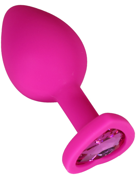 Анальная пробка силиконовая розовая с кристаллом сердце, 33x80 мм