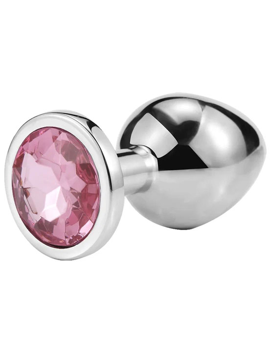Анальная пробка металлическая iWonder c розовым кристаллом, серебристая, 28x72 мм
