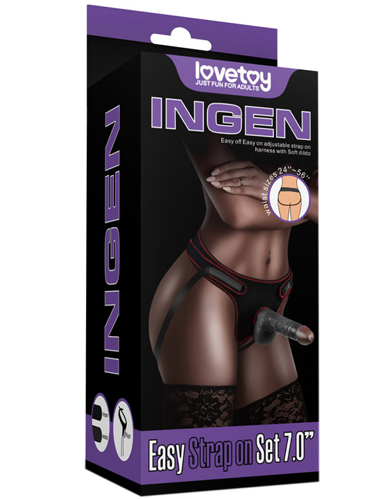 Страпон женский INGEN Easy Strapon Set 7.0'', чёрный, 36x180 мм