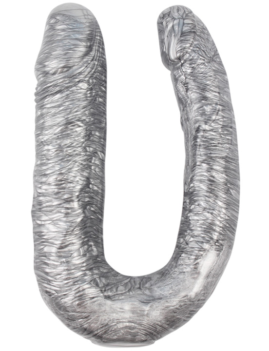 Фаллоимитатор сдвоенный, серебристо-перламутровый