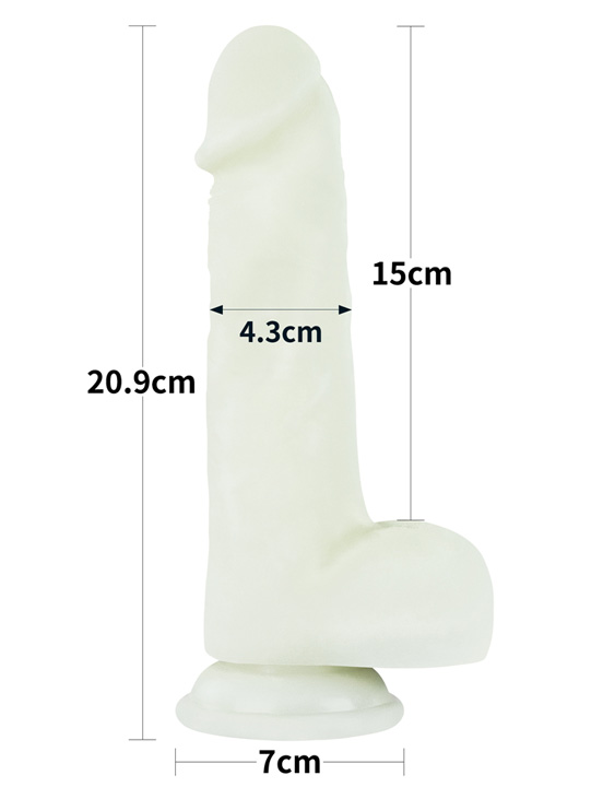 Фаллоимитатор 8.0'' Lumino Play Silicone Dildo светящийся с мошонкой на присоске, 43x209 мм