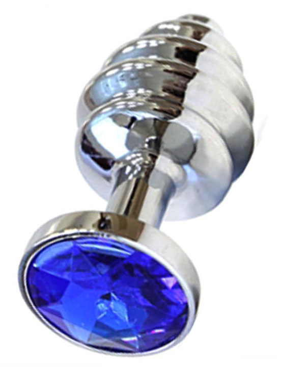 Анальная пробка 32x74 мм с синим кристаллом, серебряная