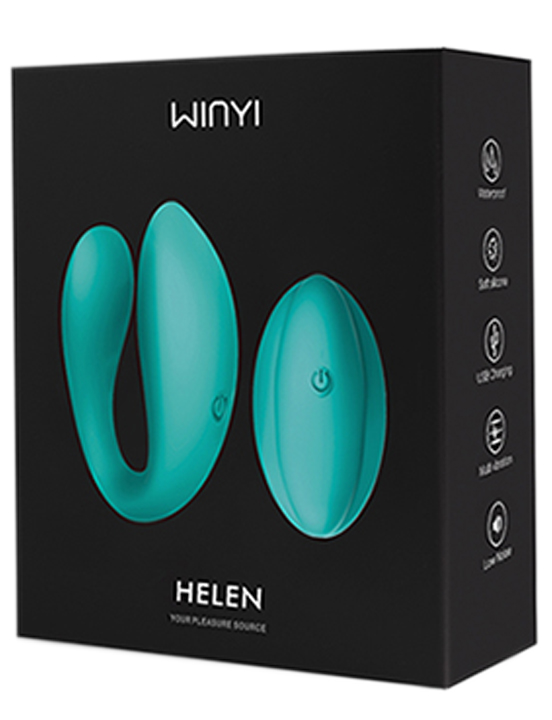 Вибратор для пар с пультом Helen, жидкий силикон, USB, 10 режимов, зеленый, 85х38x32 мм