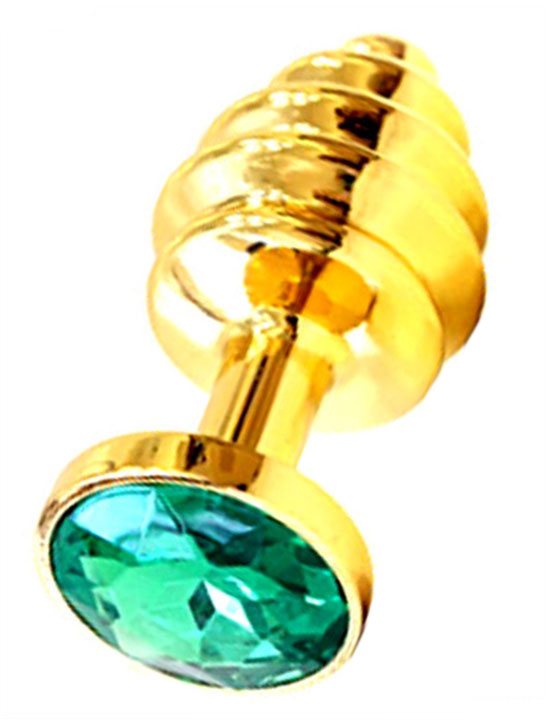 Анальная пробка с изумрудным кристаллом, золотая, 32x74 мм
