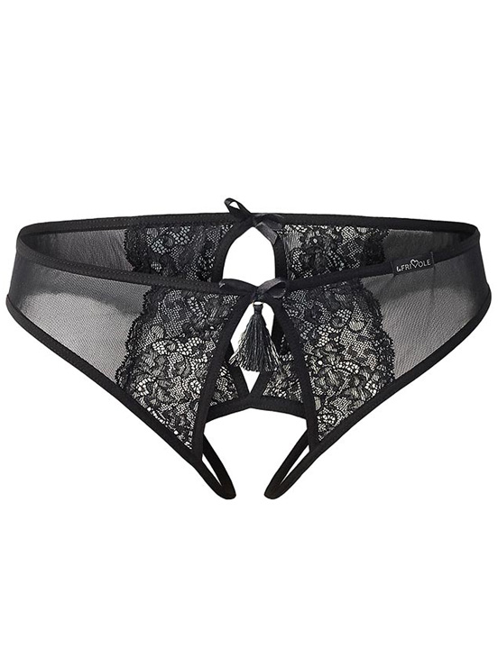 Трусики с доступом и кружевными вставками Easy to love, чёрный, L/XL (46-48)