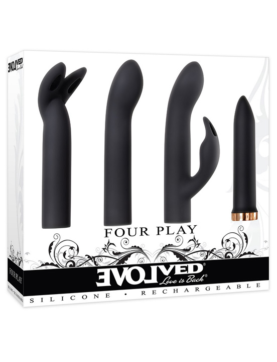 Вибропуля FOUR PLAY с 3 насадками, чёрный