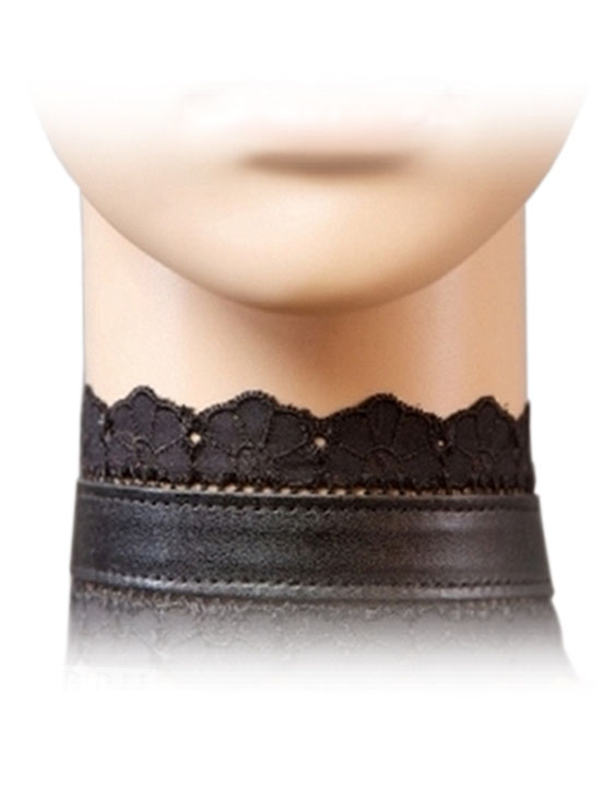Ошейник с чёрным кружевом, чёрный, размер универсальный