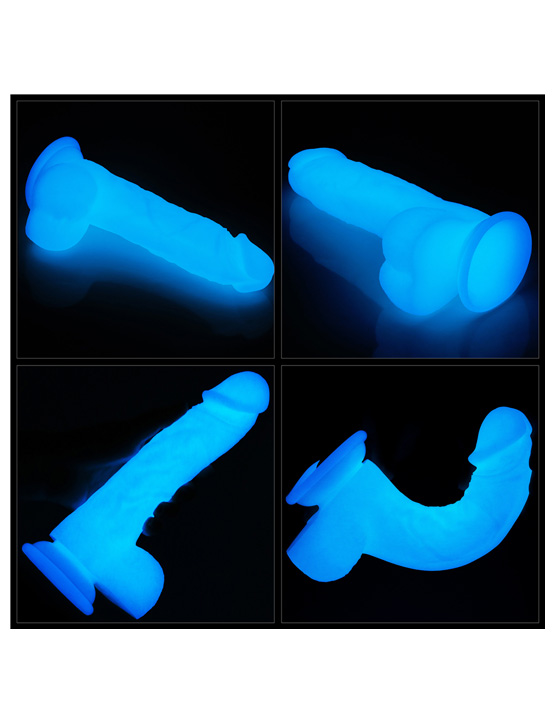 Фаллоимитатор 8.0'' Lumino Play Silicone Dildo светящийся с мошонкой на присоске, 43x209 мм