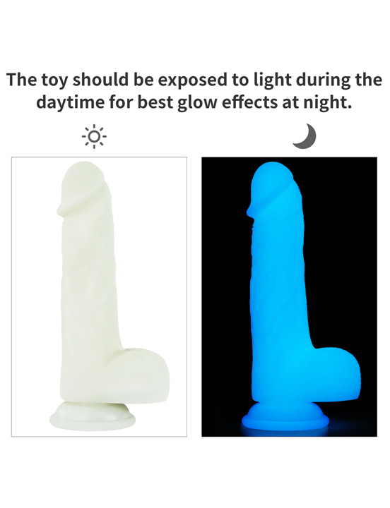 Фаллоимитатор 8.0'' Lumino Play Silicone Dildo светящийся с мошонкой на присоске, 43x209 мм