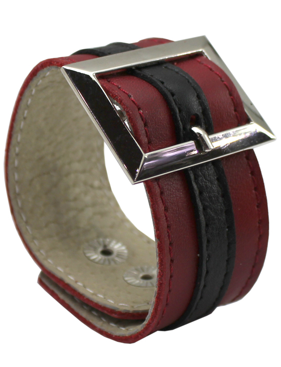 Браслет красно-чёрный с прямоугольной пряжкой, размер универсальный