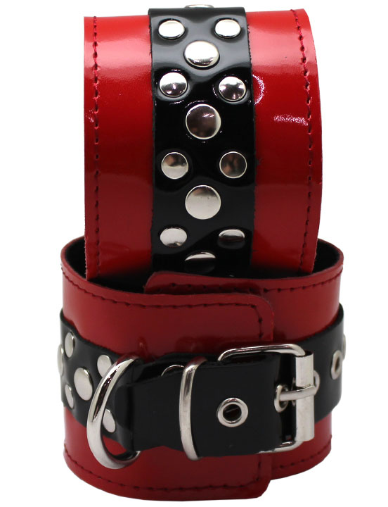 Наручники на мягкой подкладке, лакированные, красные, размер универсальный