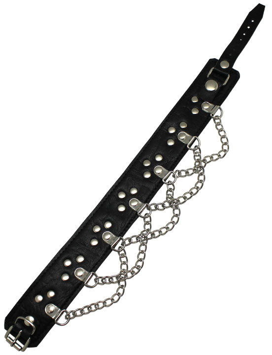 Ошейник узкий декорированный цепочками, размер универсальный